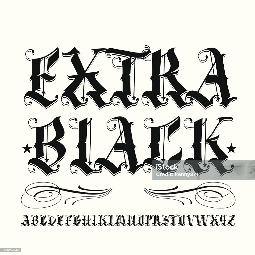 Extra Black is famous tattoo old english vector lettering Tattoo stock vector