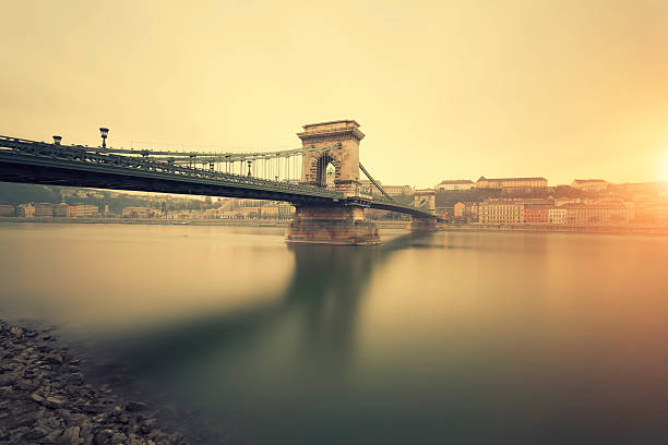 ponte delle catene di budapest - budapest chain bridge night hungary foto e immagini stock