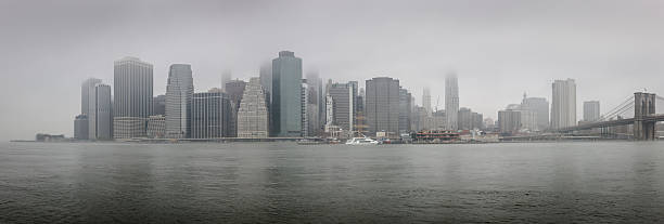 istock Panoramic view Lower Manhattan on a foggy morning - NYC 505142939