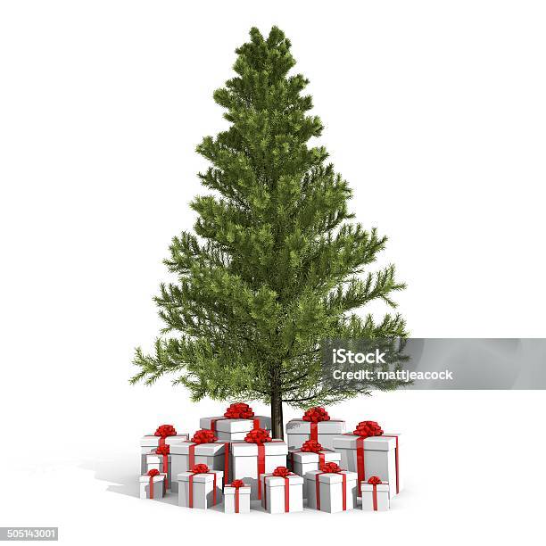 Árvore De Natal E Presentes - Fotografias de stock e mais imagens de Abeto - Abeto, Aniversário, Branco