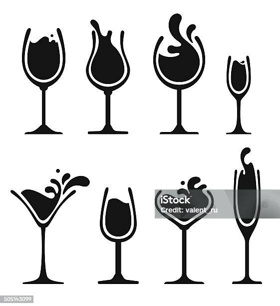 Silhouette Di Vino Vetro Con Splash - Immagini vettoriali stock e altre immagini di Vino - Vino, Bicchiere, Spruzzo
