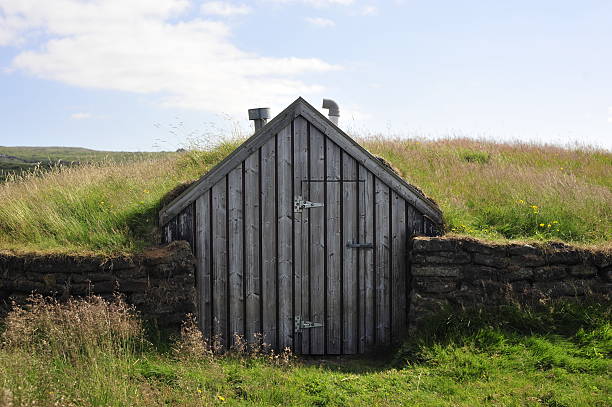 istock Icelandic turf house grass roofed 505144955