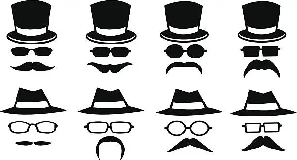 Vector illustration of Hats and Moustaches