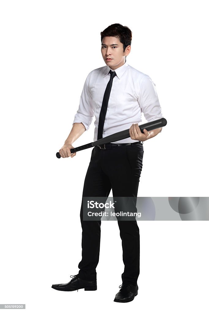 Young business man holding baseball bat Young business man holding baseball bat isolated over white background Adult Stock Photo