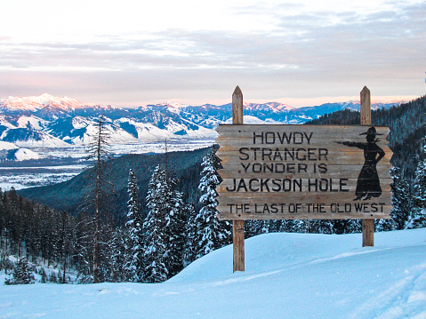 the Jackson Hole welcome sign atop Teton Pass