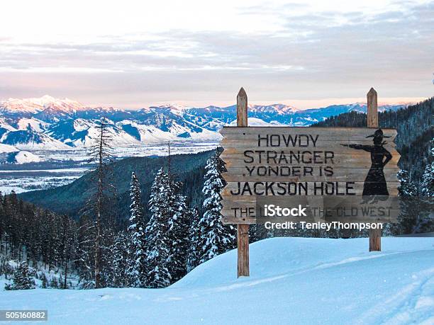Jackson Hole Sign Winter Stock Photo - Download Image Now - Jackson Hole, Winter, Snow
