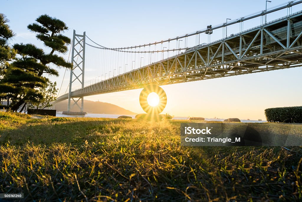 Kobe, Japan at the Akashi Kaikyo Ohashi Bridge Sunrise  at the Akashi Kaikyo Ohashi Bridge ,Kobe, Japan Akashi City Stock Photo