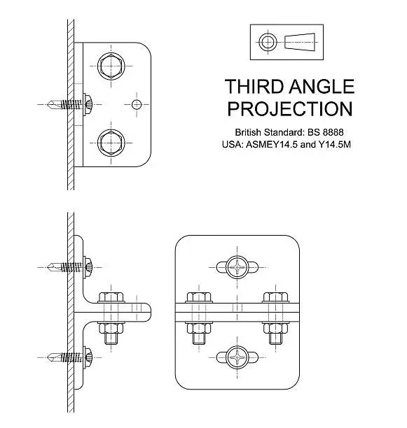 Vector illustration of Third Angle Orthographic Projection