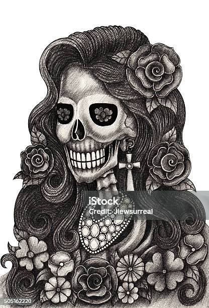 Art Skull Day Of The Dead Stock Illustration - Download Image Now - Anthropomorphic Smiley Face, Art, Art And Craft
