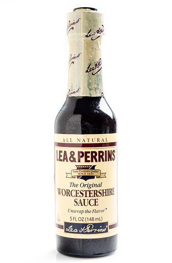 Miami, Florida, USA - May 27, 2015: 5 Ounces Bottle of Lea & Perrins Worcestershire Sauce on White Background.