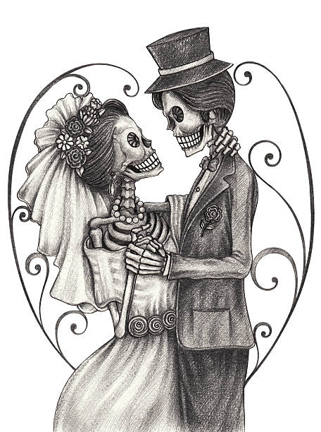 ilustrações de stock, clip art, desenhos animados e ícones de arte de casamento dia do crânio morto. - spooky cemetery single flower flower