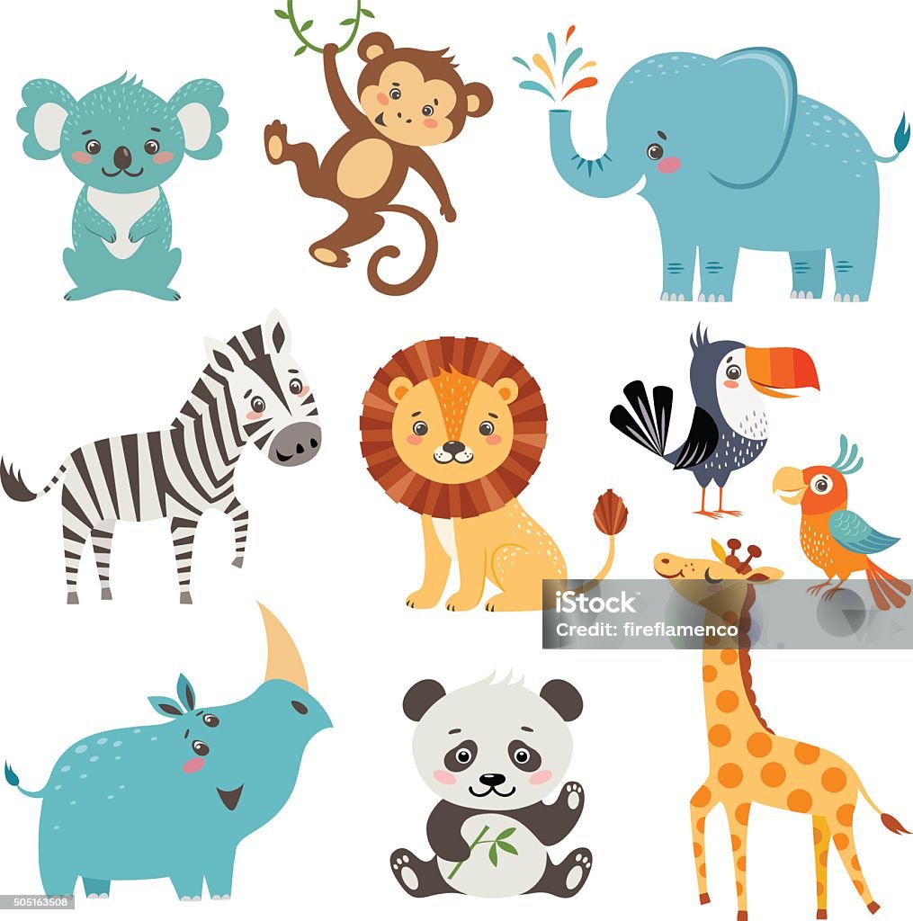 Funny animals Set of cute animals isolated on white background Animal stock vector
