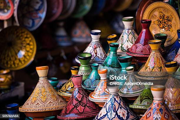 Assorted Moroccan Tajines In A Souk Stock Photo - Download Image Now - Morocco, Marrakesh, Casablanca - Morocco