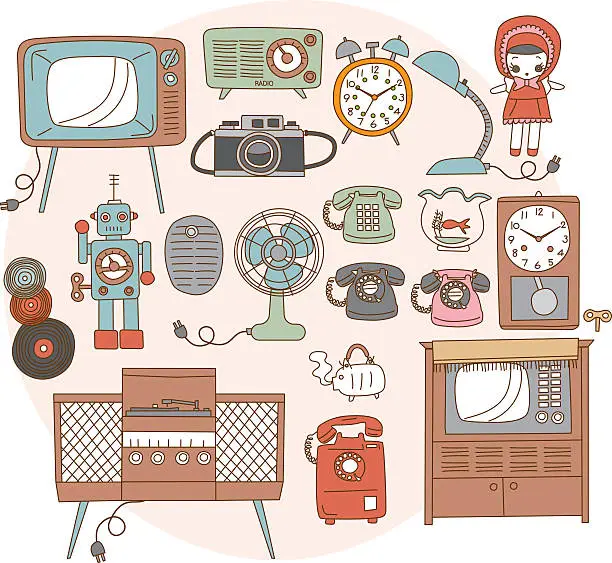 Vector illustration of 1950-1970 around the old household goods. Japanese style