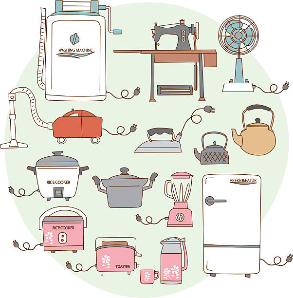 ilustrações, clipart, desenhos animados e ícones de old 1950 a 1960 cerca de produtos eletrônicos de consumo. estilo japonês - tetsubin teapot