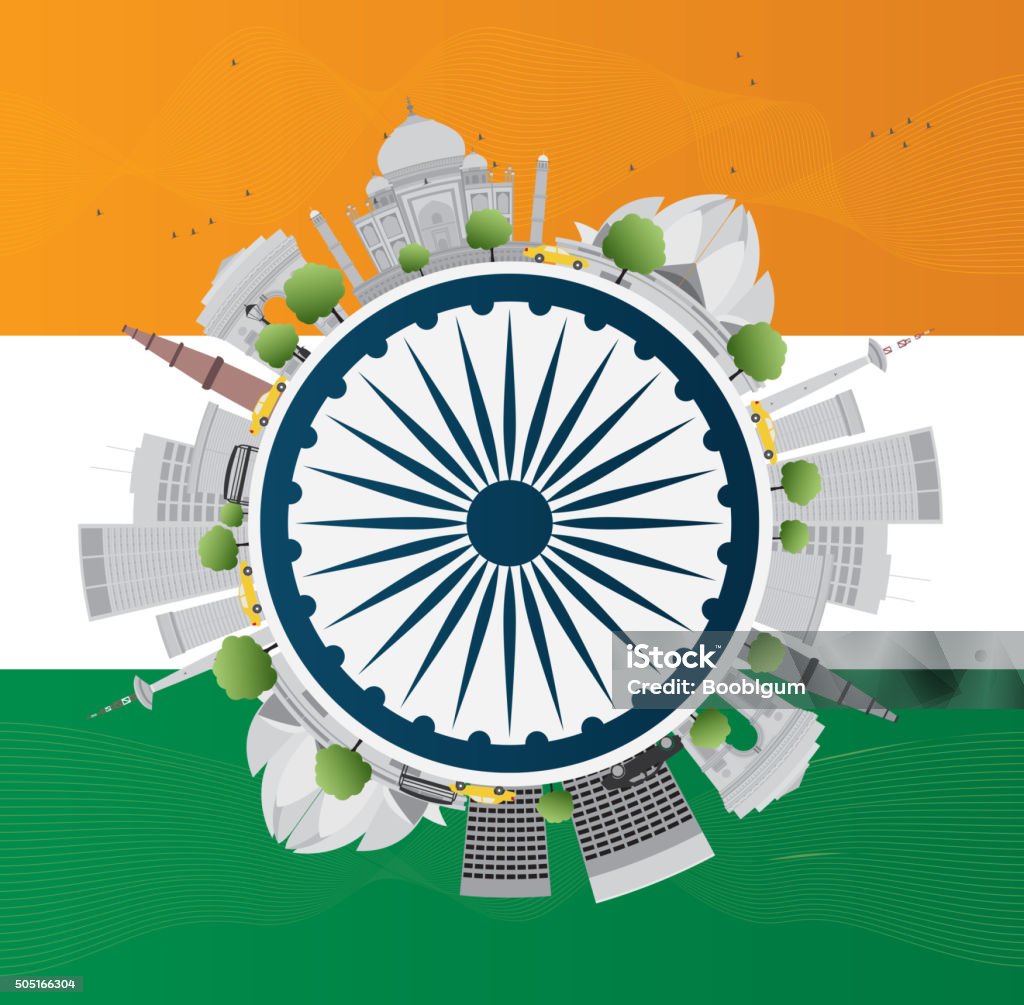 Happy Indian Republic Day celebration. Vector illustration. Happy Indian Republic Day celebration. Vector illustration. Concept with indian Landmarks and copy space. Buildings on indian flag. 25-29 Years stock vector