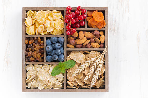 istock assortment of breakfast cereal, dried fruit, berries and nuts 505168496