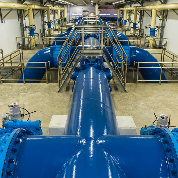 Backwash water Pipeline in Water Treatment Plant stock photo