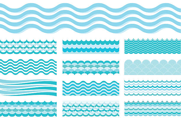 sbírka mořských vln. moře zvlněné, oceánské umění vodní design. - vlna voda stock ilustrace
