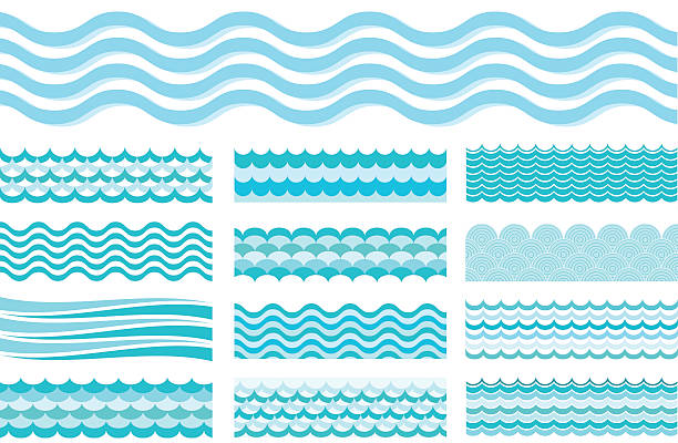 коллекция морских волн. волнистой море, океан воды). - wave sea beach water stock illustrations