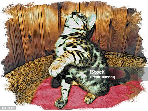 Figure Bengal Cat On Canvas Stock Photo - Download Image Now - Animal, Brown, Canvas Fabric