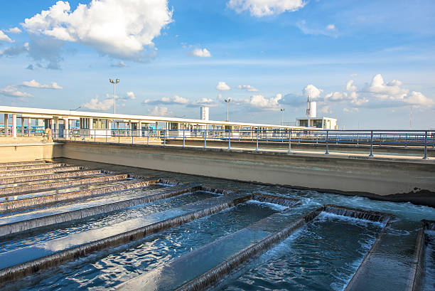 Backwash Process in Water Treatment Plant stock photo