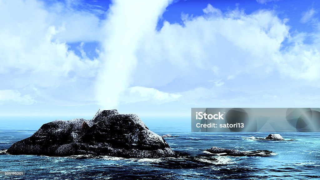 Volcanic eruption Volcanic crater erupting on island Accidents and Disasters Stock Photo