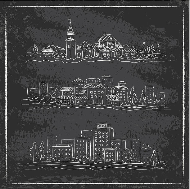 drawn city - architecture art backgrounds church stock-grafiken, -clipart, -cartoons und -symbole