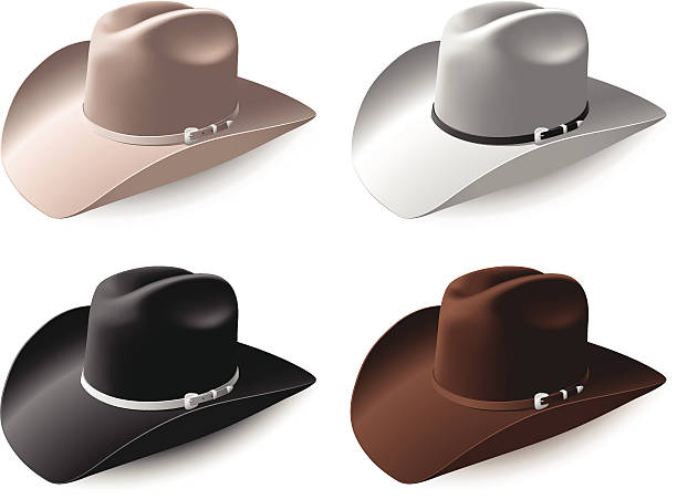Cowboy hat set eps8 Vector illustration of cowboy hats in diferent color cowboy hat stock illustrations