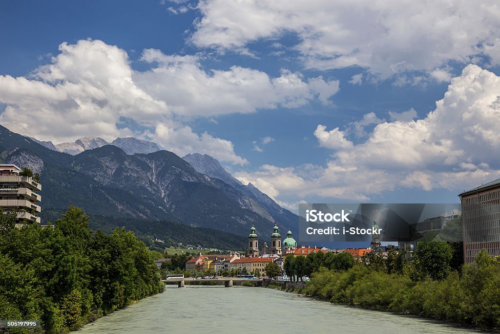 Innsbruck Large river side view of Innsbruck Austria Architecture Stock Photo