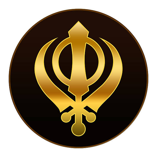 sikh-symbol-symbol in dunklem hintergrund golden - khanda stock-fotos und bilder