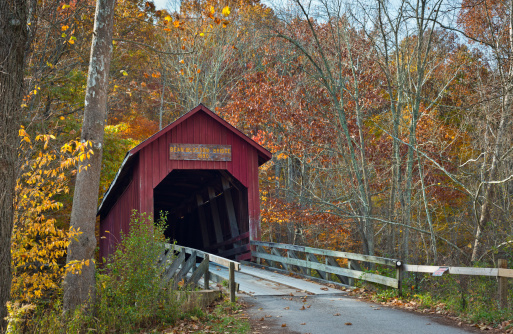 The functioning Bean Blossom Covered Bridge located in Indiana