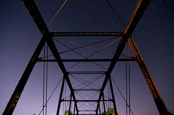 istock View of night sky though a metal bridge 505200059