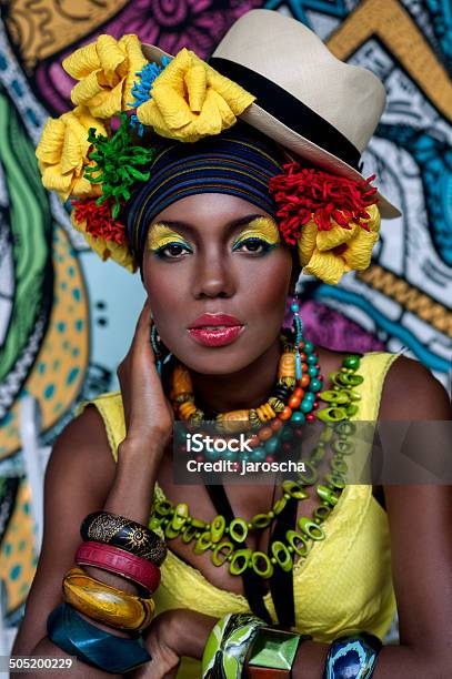 Portrait Of An African Girl On The Background Of The Painting Stock Photo - Download Image Now