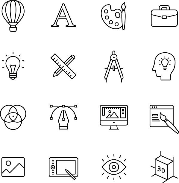 design-icons - drawing illustration and painting vector computer icon stock-grafiken, -clipart, -cartoons und -symbole