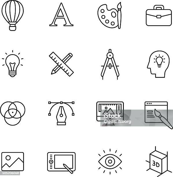 Design Line Icons Stock Illustration - Download Image Now - Icon Symbol, Artist's Palette, Art