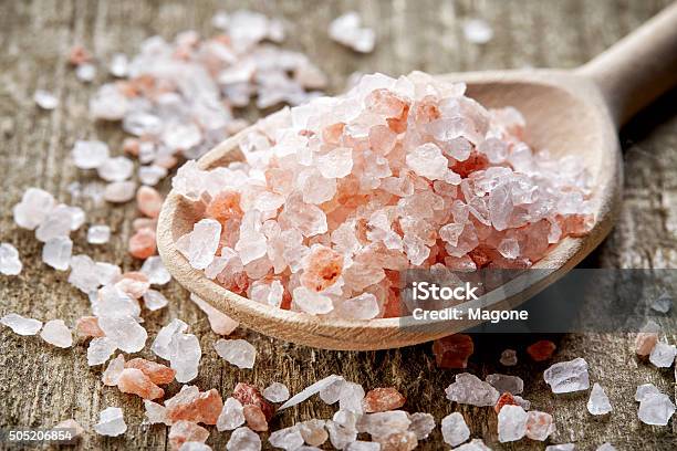 Spoon Of Pink Himalayan Salt Stock Photo - Download Image Now - Alternative Therapy, Asia, Backgrounds