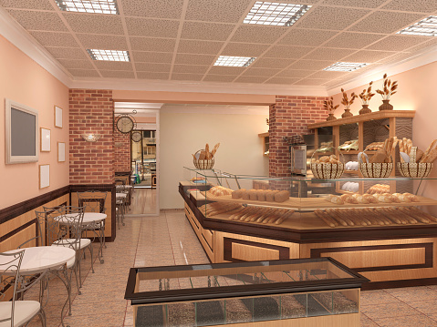 3d rendering of a bakery interior design
