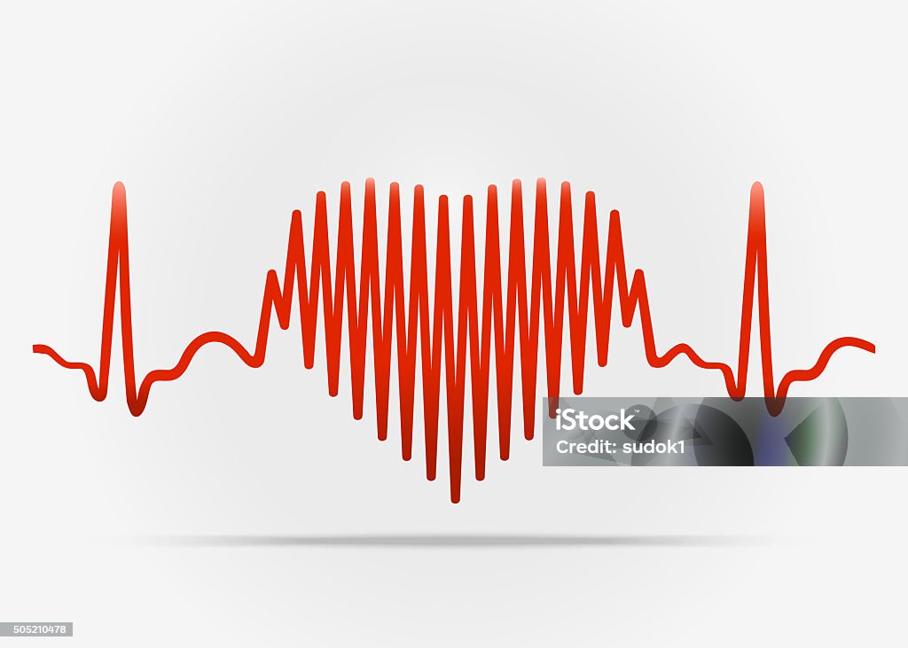 Red heart with the transition to ECG with shadow Red heart with the transition to ECG with shadow. Illustration on white background with shadow Healthcare And Medicine stock illustration