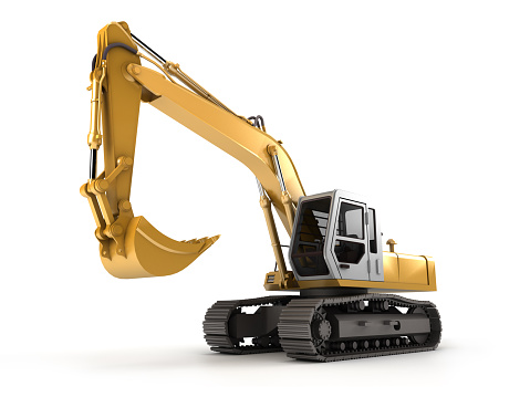 Hydraulic Excavator. Perspective. Isolated on white background