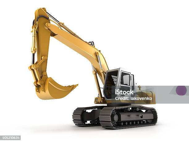 Hydraulic Excavator Perspective Stock Photo - Download Image Now - Backhoe, Cut Out, Bulldozer