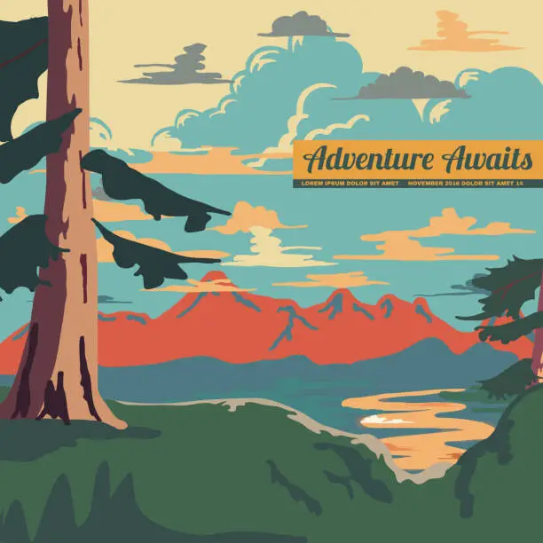 Vector illustration of Vintage Style Landscape Background Vector