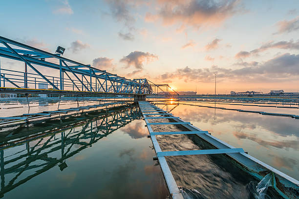 The Solid Contact Clarifier Tank with sunrise stock photo