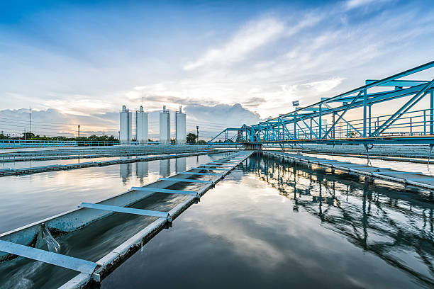 The Solid Contact Clarifier Tank type with blue sky stock photo