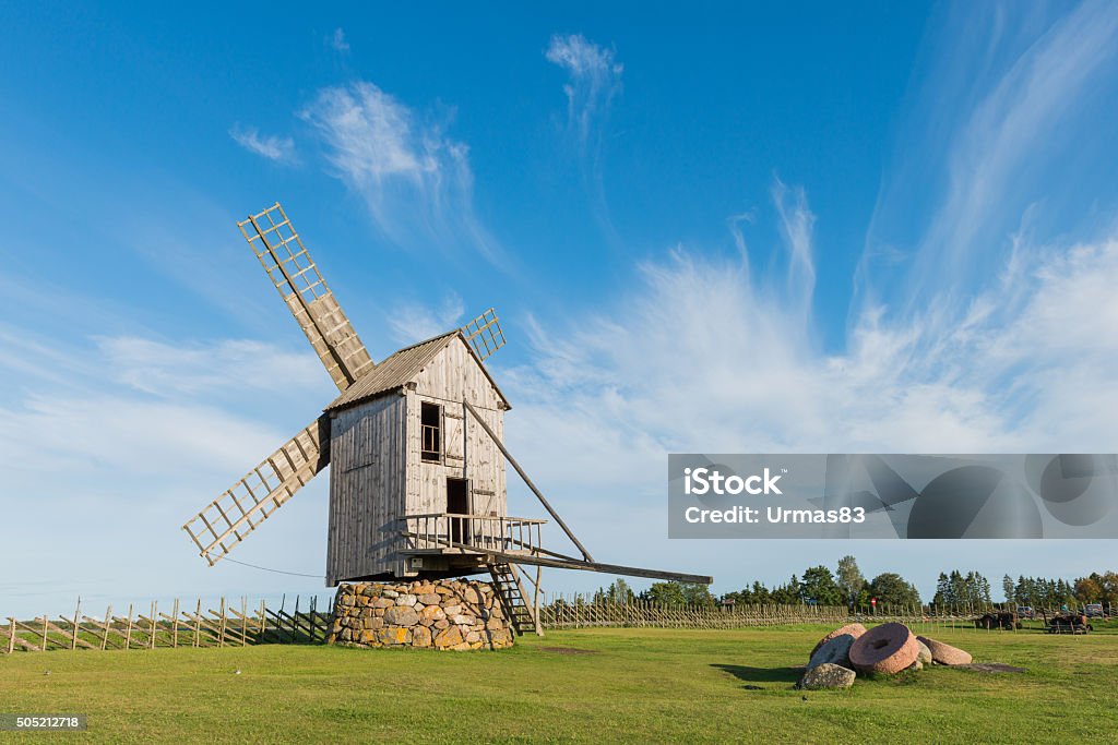 Angla windmill in Saaremaa Traditional windmill in Angla, island of Saaremaa, Eastonia, Nice summer day. Saaremaa Island Stock Photo
