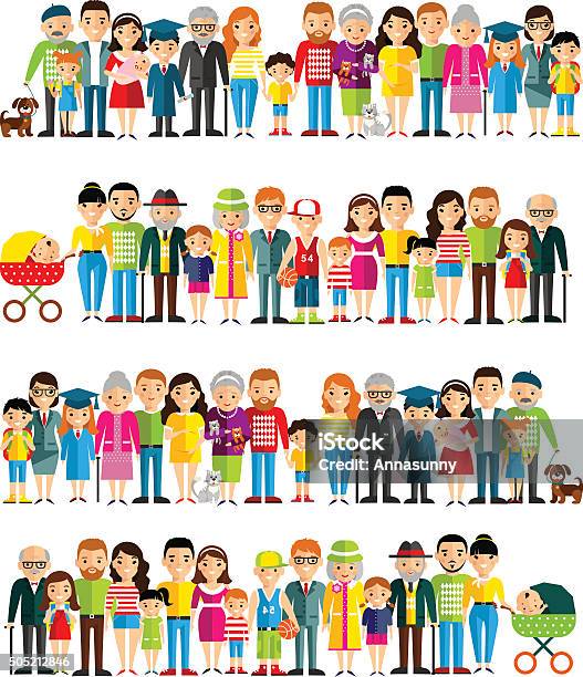 Alle Altersgruppen Der Europäischen Bürger Stock Vektor Art und mehr Bilder von Familie - Familie, Comic - Kunstwerk, Familie mit mehreren Generationen