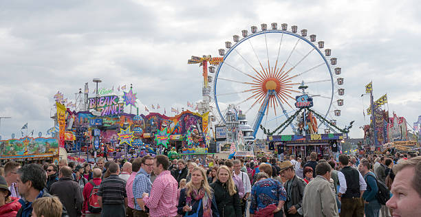 Munich, Germany - September 20, 2015: Crowd at the Oktoberfest in Munich. The Oktoberfest is the biggest beer festival of the world with over 6 million visitors each year. Foto taken from Theresienwiese.