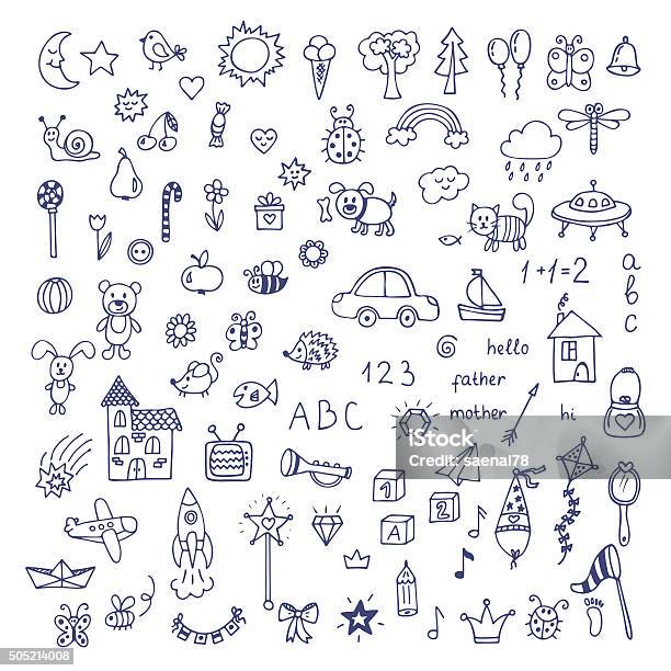 Set Of Hand Drawn Cute Doodles Doodle Children Drawing Stock Illustration - Download Image Now