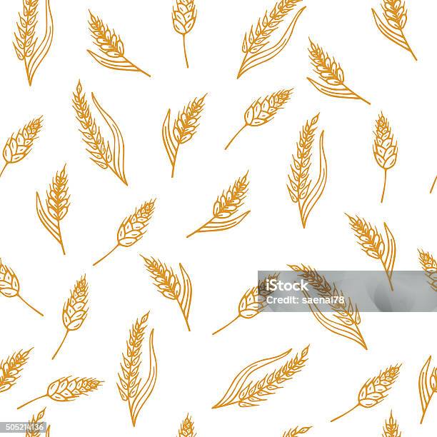 Hand Drawn Seamless Pattern With Ears Of Wheat Stock Illustration - Download Image Now - Wheat, Backgrounds, Bread