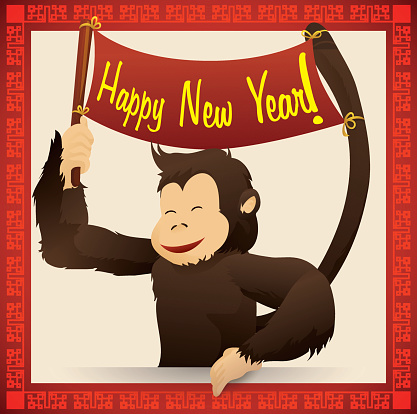Happy monkey from Chinese zodiac celebrating it's year in China.
